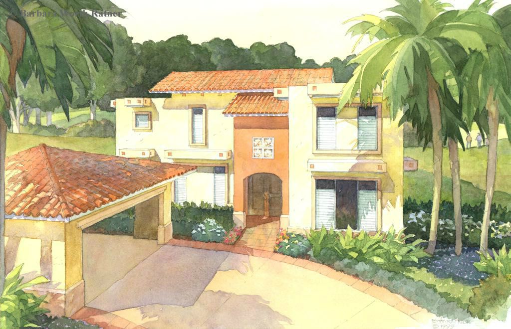 Housing abutting tropical golf course